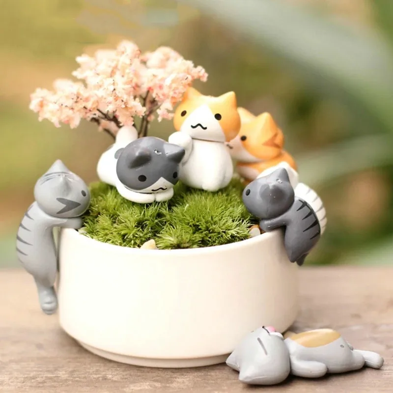 Bonsai Garden Miniature - 6 stks/set Cartoon Lucky Cat Huis